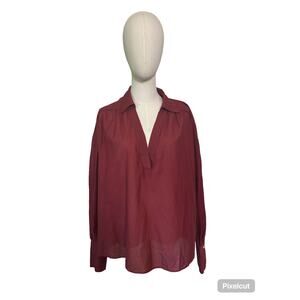 Madewell XL Oversized Popover Blouse Red Cotton Viscose Long Sleeve NWT $88